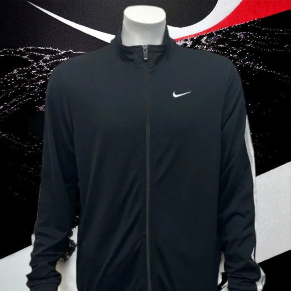 Nike Black White Two Stripe Track Running Swoosh Full Zip Jacket Size XL X-Large - Picture 2 of 12